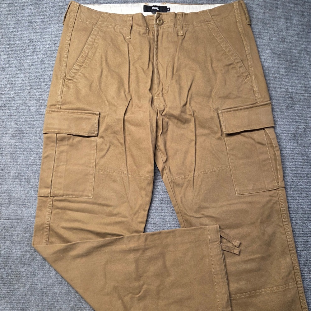 Vans Mens Cargo Pants Brown Khaki Utility Skate Trousers Size 34 Drawstring Hem